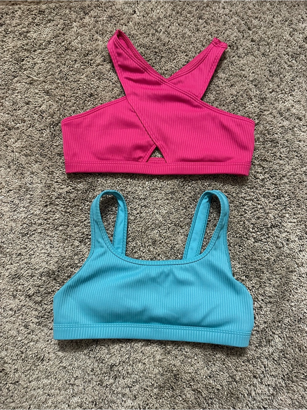 Abercrombie & Fitch Ribbed Cross-Back Crop & Scoop Bralette - Hot Pink and blue